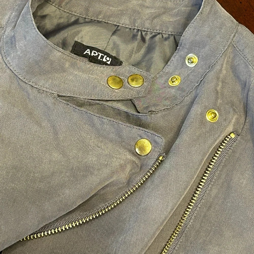 Apt 9 Slate Gray Moto Jacket Lined Size Xs Full Asymmetric Zip Fabric GUC - Picture 5 of 10
